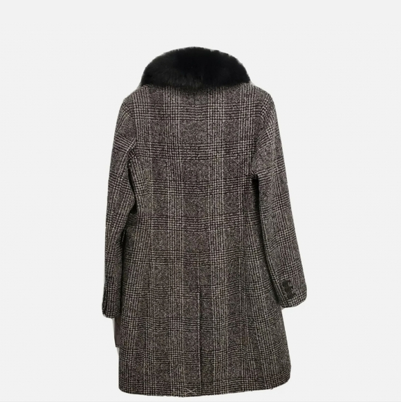 NEW Forecaster Of Boston Fox-Fur-Collar Reefer Coat Black and White - Picture 3 of 5